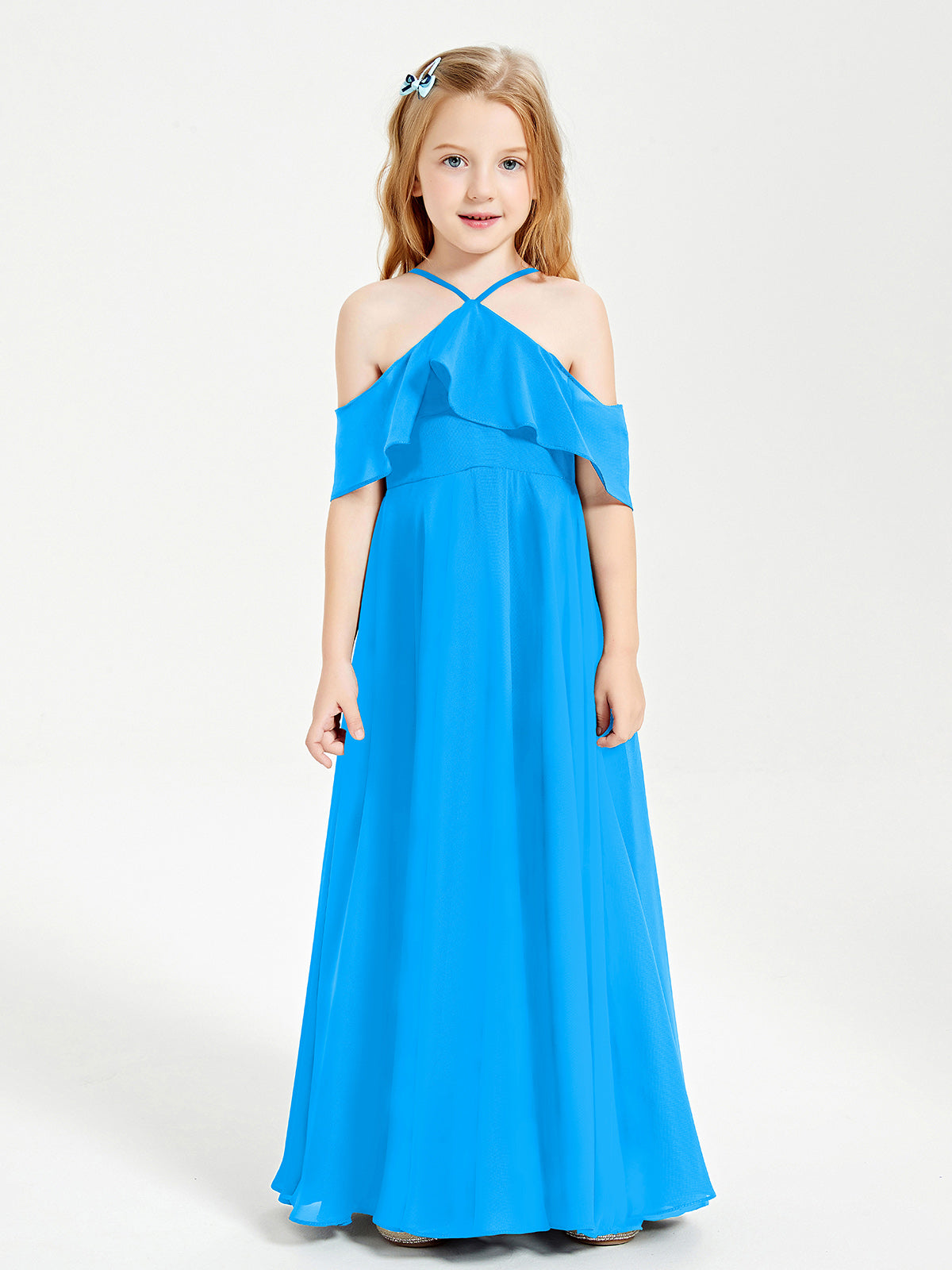 Off-the-Shoulder Long Dresses for Junior Bridesmaids Ocean Blue